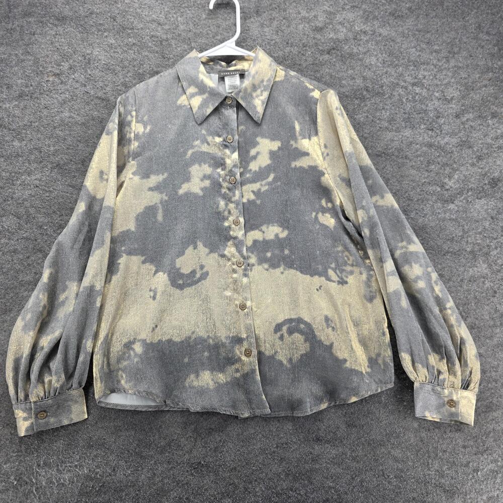 Sans Souci Shirt Womens Small Gray Tie Dye Button Front Balloon Sleeve Top